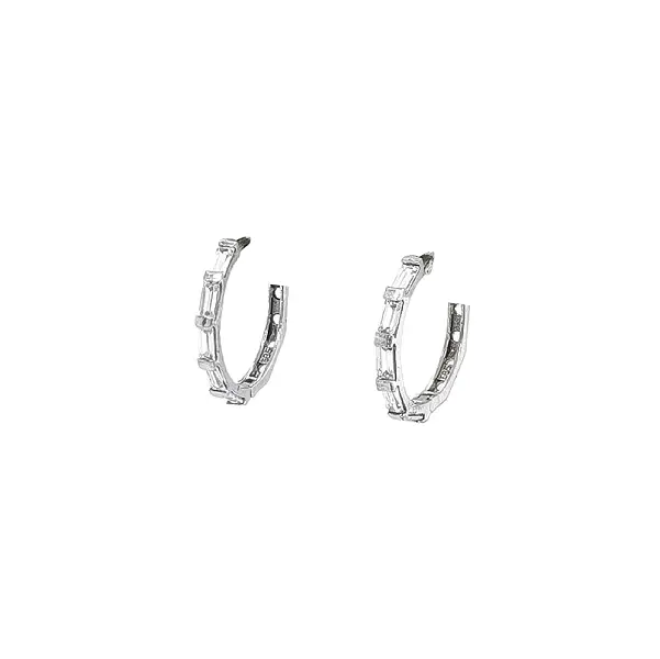 Modern Round Earrings in White Gold with Zircons