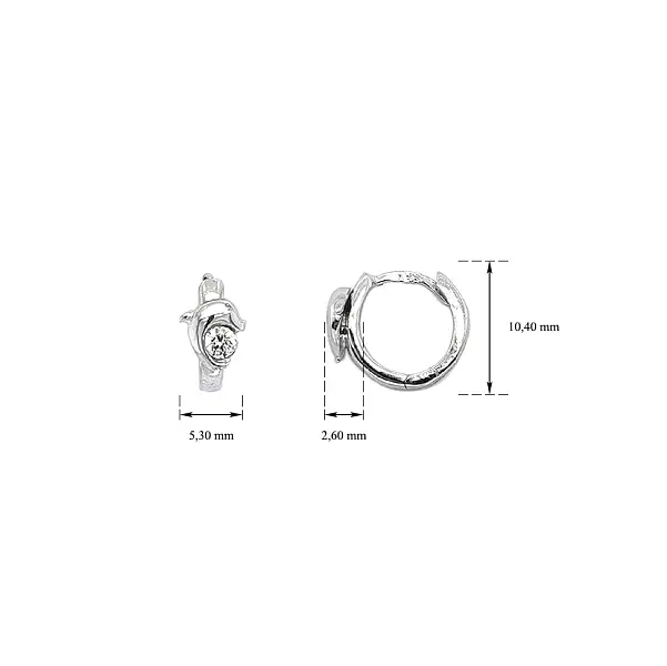 Round Earrings with Dolphin and White Gold Zircons