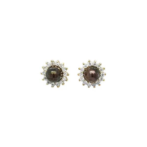 Gold Pecko Earrings with Brown Pearl