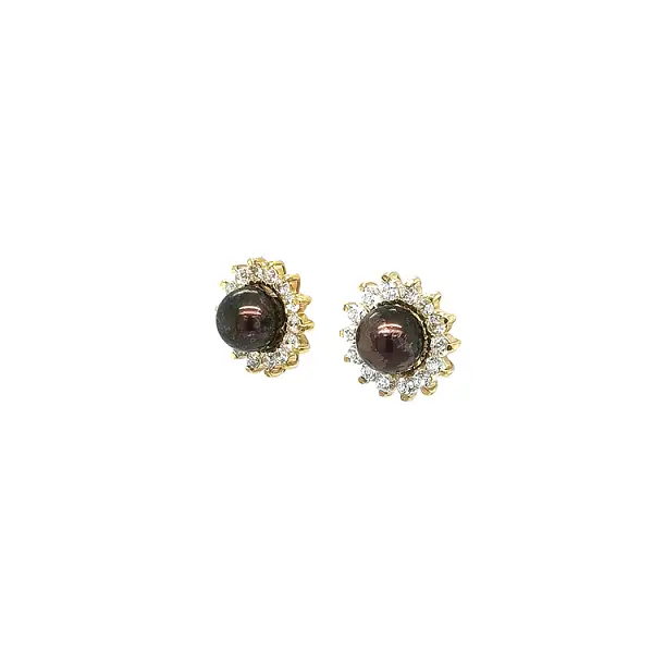Gold Pecko Earrings with Brown Pearl