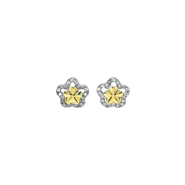 Gold Earrings Flower with Zircones