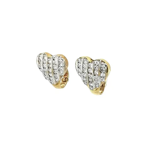 Gold Earrings in Heart Shape Decorated with Small Rhinestones