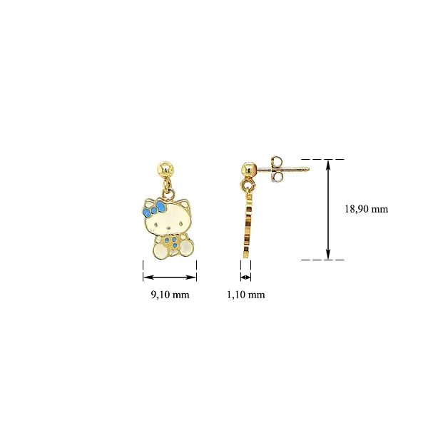 Gold Hanging Earrings Hallo Kitty