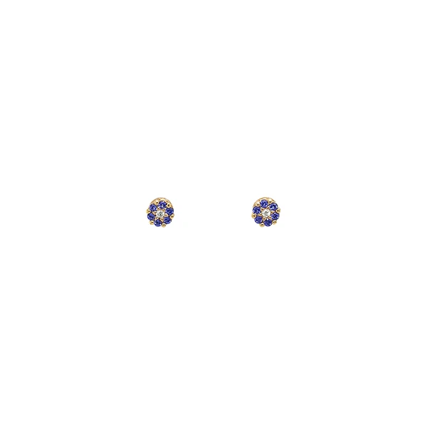 Gold Pecek Earrings with Blue Stone