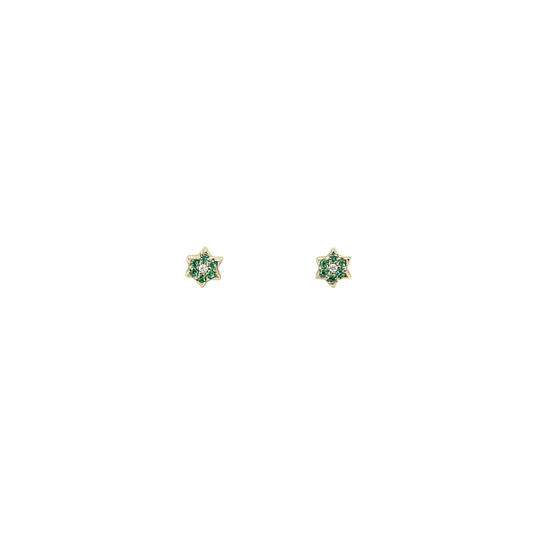 Gold Peck Earrings with Green Stone