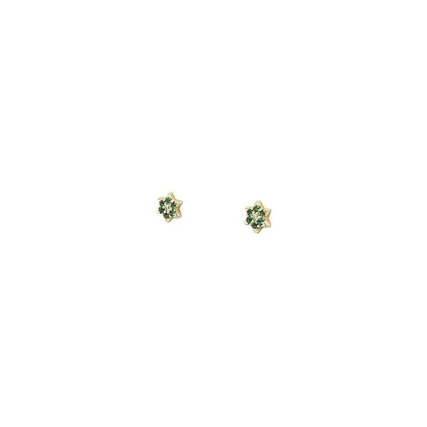 Gold Peck Earrings with Green Stone