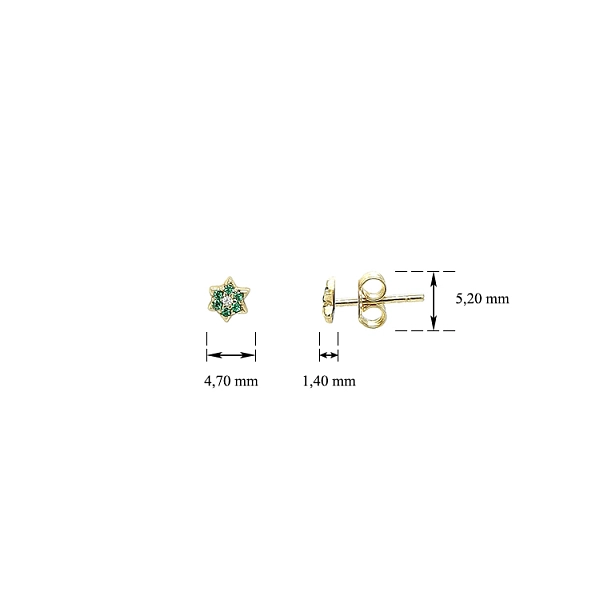 Gold Peck Earrings with Green Stone