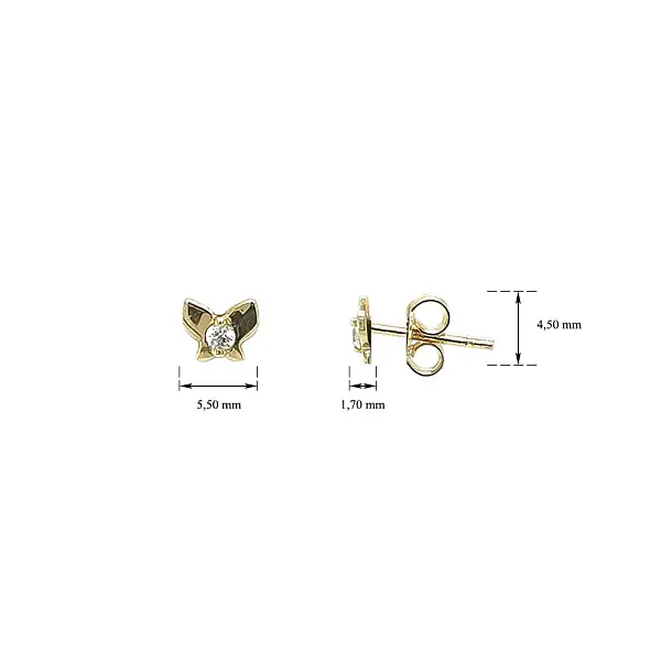 Gold Pecek Earrings Butterfly with Zirconia