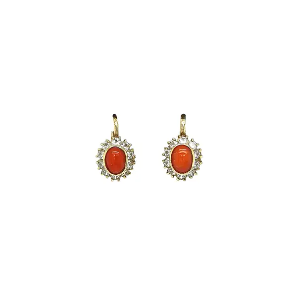 Gold Earrings with Coral and Zircones