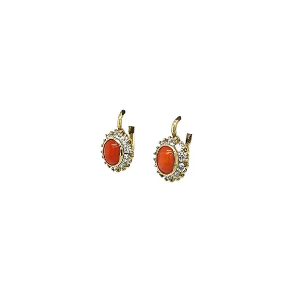 Gold Earrings with Coral and Zircones