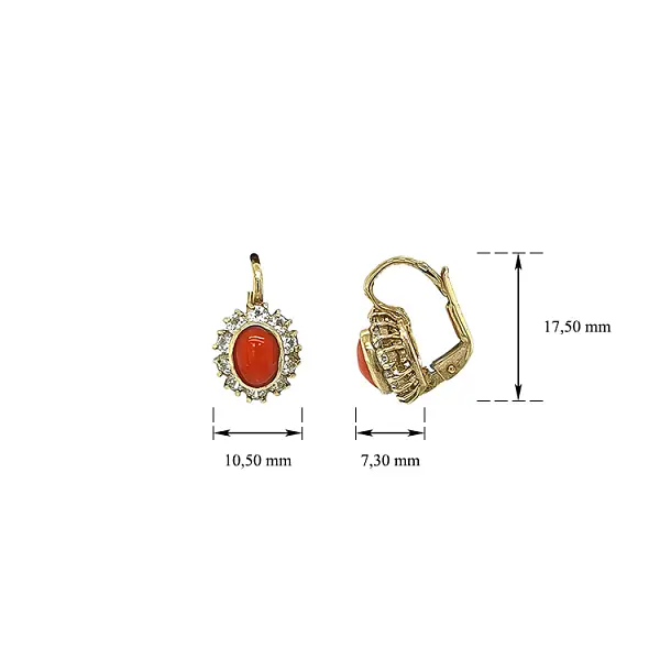 Gold Earrings with Coral and Zircones