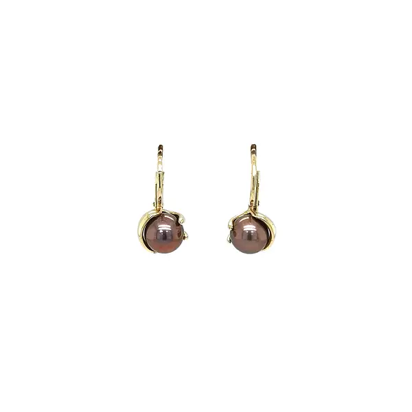 Gold Earrings with Brown Pearl