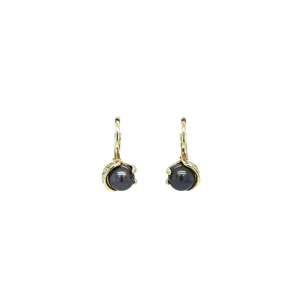Gold Earrings with Black Pearl