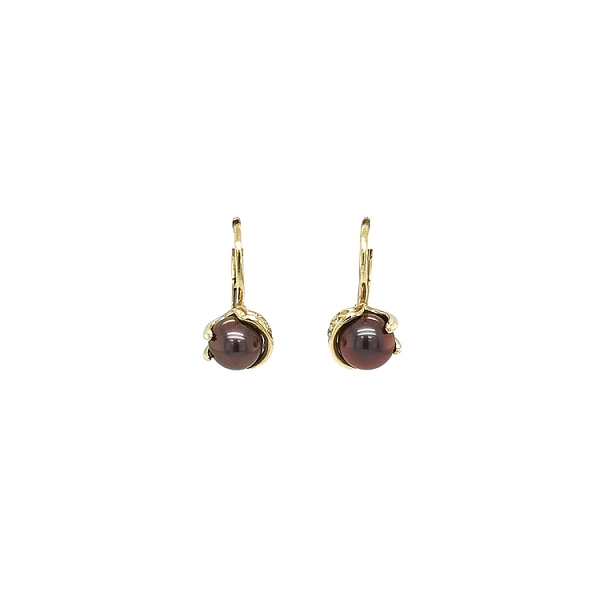 Gold Earrings Brown Pearl