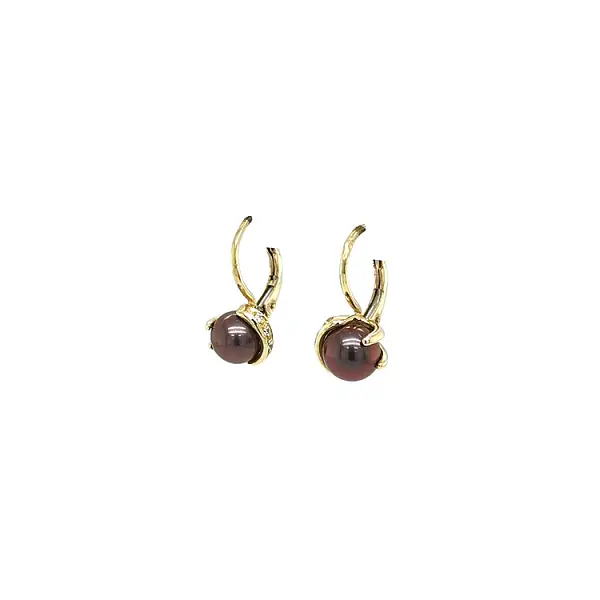 Gold Earrings Brown Pearl