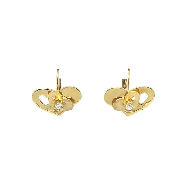 Gold Earrings in Heart Shape with Sparkling Zircons
