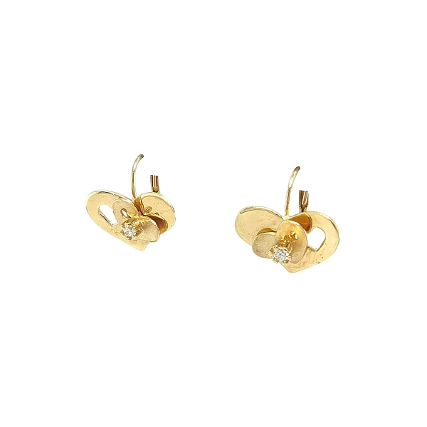 Gold Earrings in Heart Shape with Sparkling Zircons
