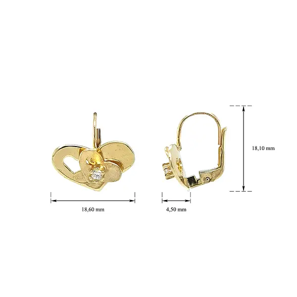 Gold Earrings in Heart Shape with Sparkling Zircons