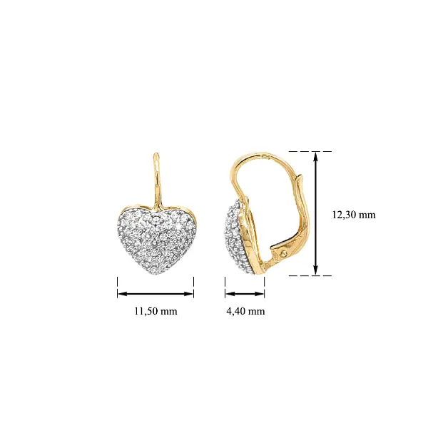 Gold Earrings in Heart Shape with Zircones