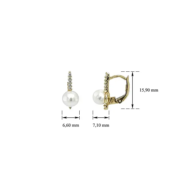 Gold Earrings with Pearl and Zircones