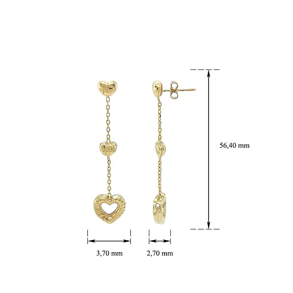 Gold Hanging Earrings Hearts