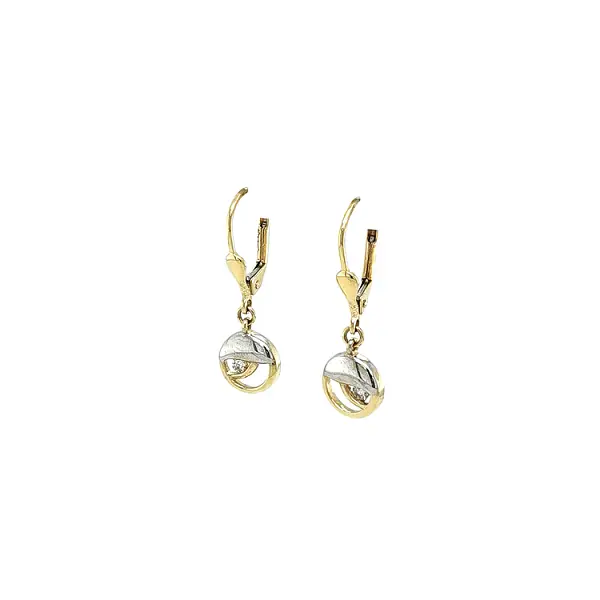 Pendant Earrings with Zircones in Combined Gold