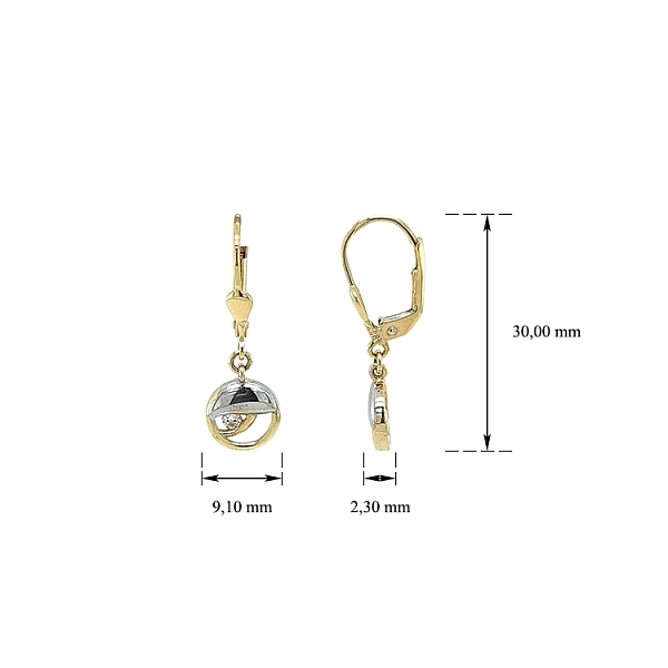 Pendant Earrings with Zircones in Combined Gold