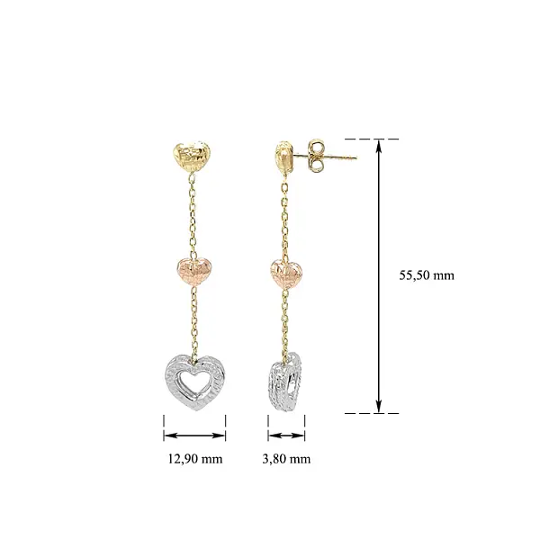Pendant Earrings Hearts made of Combination Gold