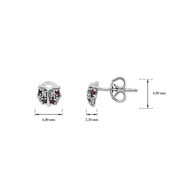 White Gold Earrings in Ladybug Shape with Zirconoys