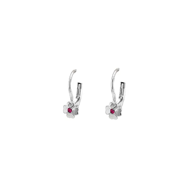 Elegant white gold four-leaf earrings with ruby