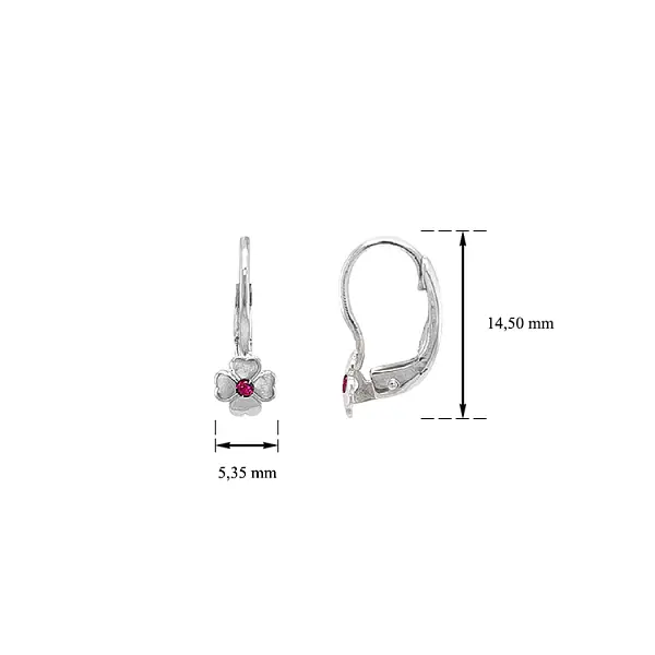 Elegant white gold four-leaf earrings with ruby