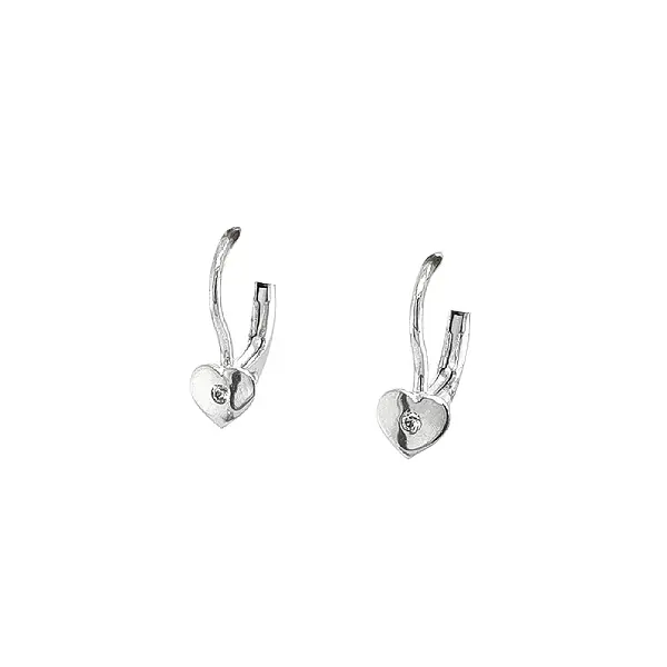 Earrings Heart with Zircones in White Gold