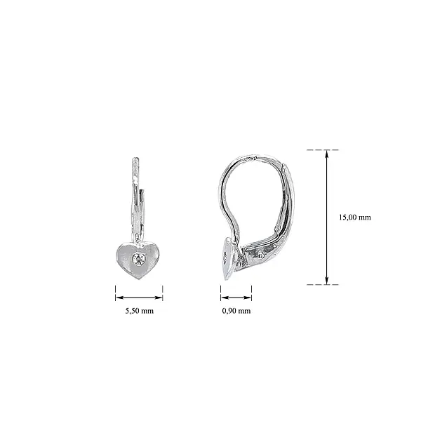 Earrings Heart with Zircones in White Gold