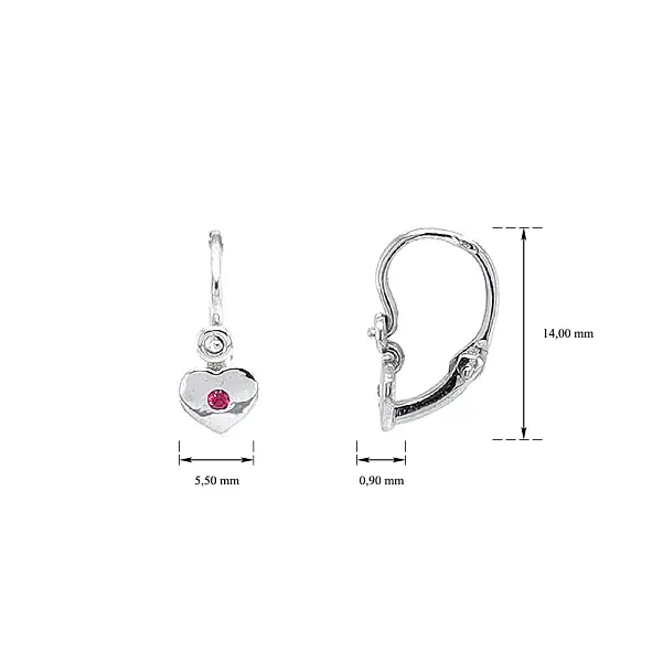 Children's Earrings with White Gold Rubies