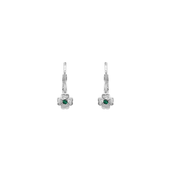 Elegant gold four-leaf earrings with emerald