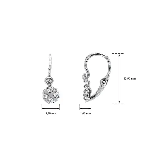 Children's Earrings with White Gold Zircons