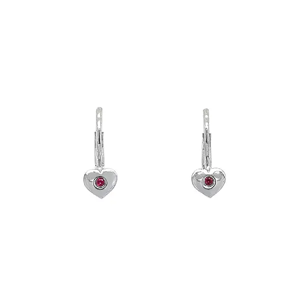 Earrings Heart with Ruby in White Gold
