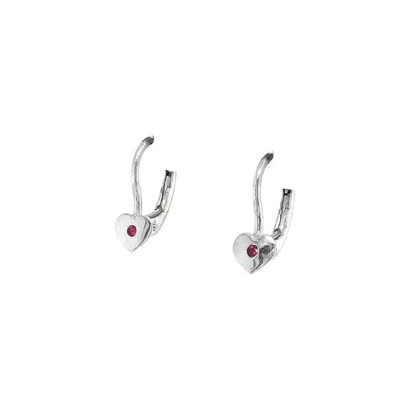 Earrings Heart with Ruby in White Gold
