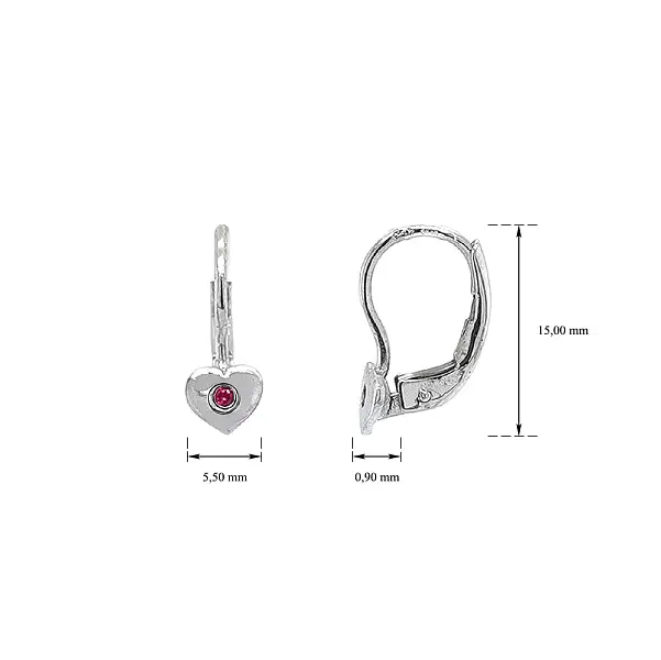 Earrings Heart with Ruby in White Gold
