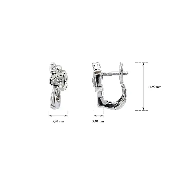 Earrings Heart with Zircones in White Gold