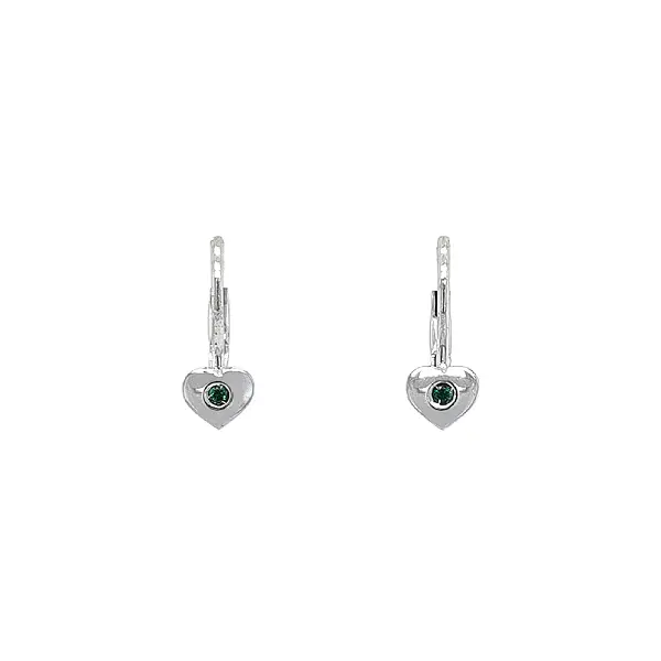 Earrings Heart with Emerald in White Gold