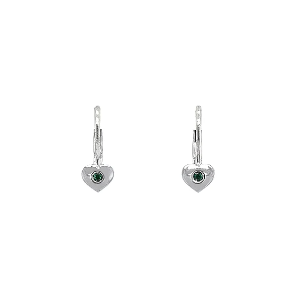 Earrings Heart with Emerald in White Gold