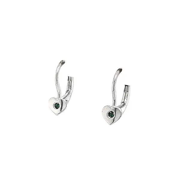 Earrings Heart with Emerald in White Gold