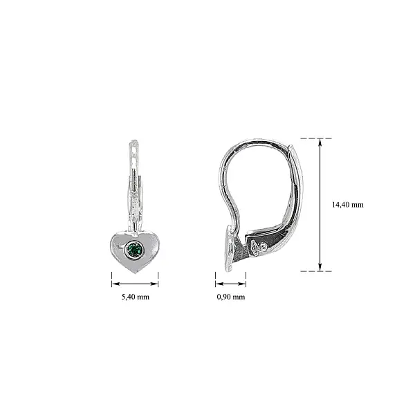 Earrings Heart with Emerald in White Gold