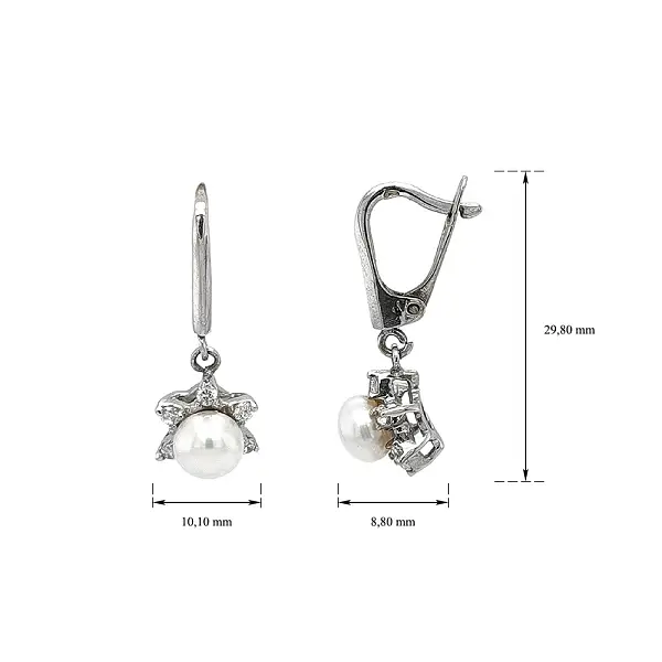Elegant White Gold Earrings with Pearls and Zirconia