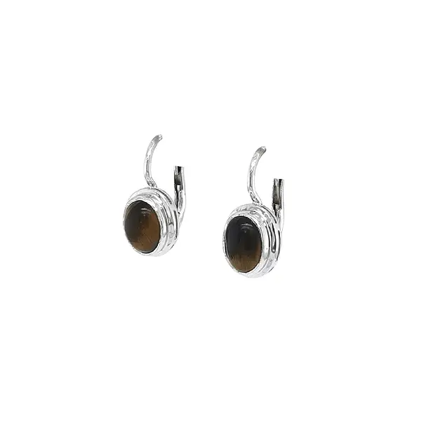 Luxury Tiger Eye Earrings in White Gold with Practical Clasp