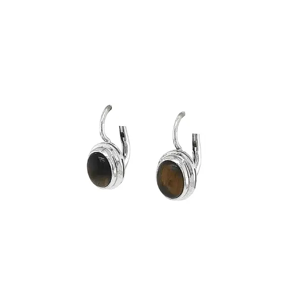 Short White Gold Tiger Eye Earrings