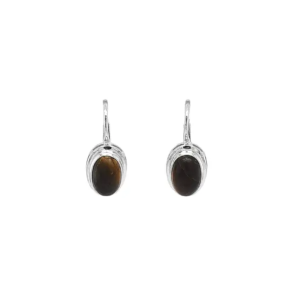 Elegant White Gold Earrings with Tiger Eye