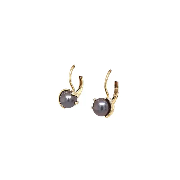 Gold Earrings Black Pearls