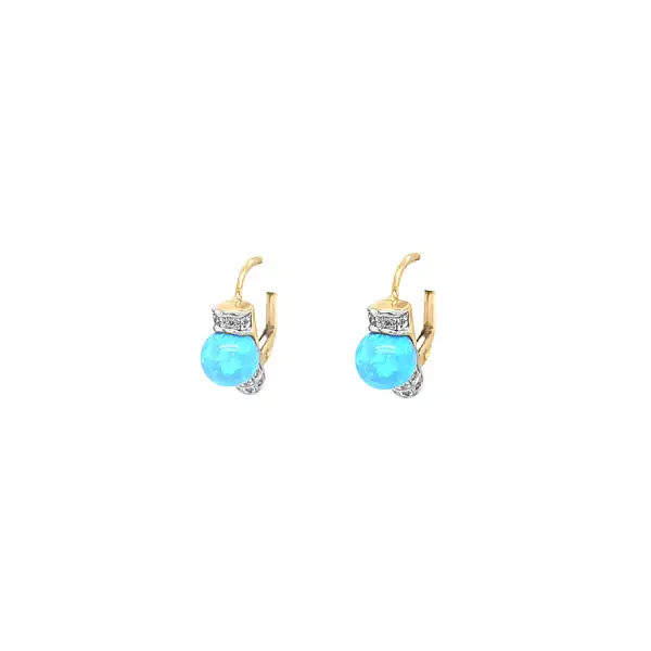 Gold Earrings with Opals and Zircons